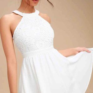 Lovers Game White Lace Skater Dress, Size L